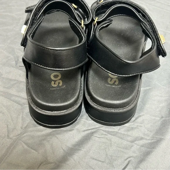 90s Y2K Inspired Chunky Platform Strappy Sandals Black Gold Accent Women's 9 - Picture 4 of 9